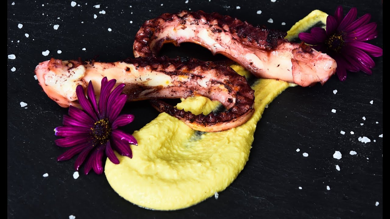 Tentacoli di totano alla griglia su crema di ceci al rosmarino - no voce solo immagini e suoni ASMR