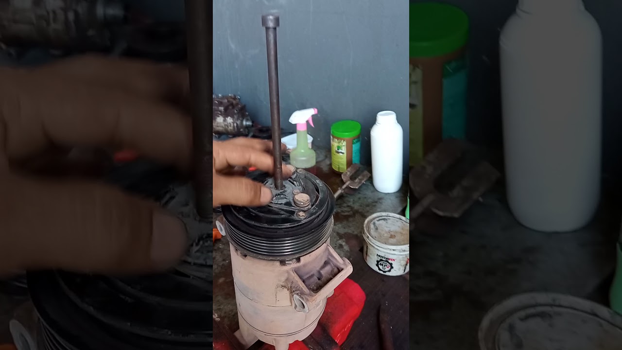 ensinando tirar a embreagem do compressor mini CVC.
