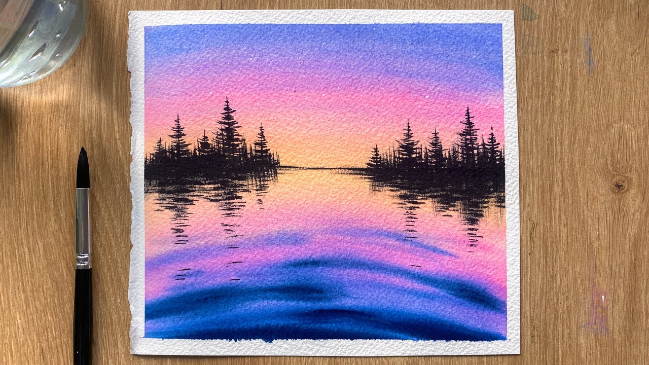 Simple Watercolor Painting Tutorial / Sunset Lake