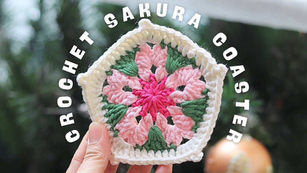 Как связать крючком подставку под кружку с изображением сакуры 🌸 | tinycrochet
