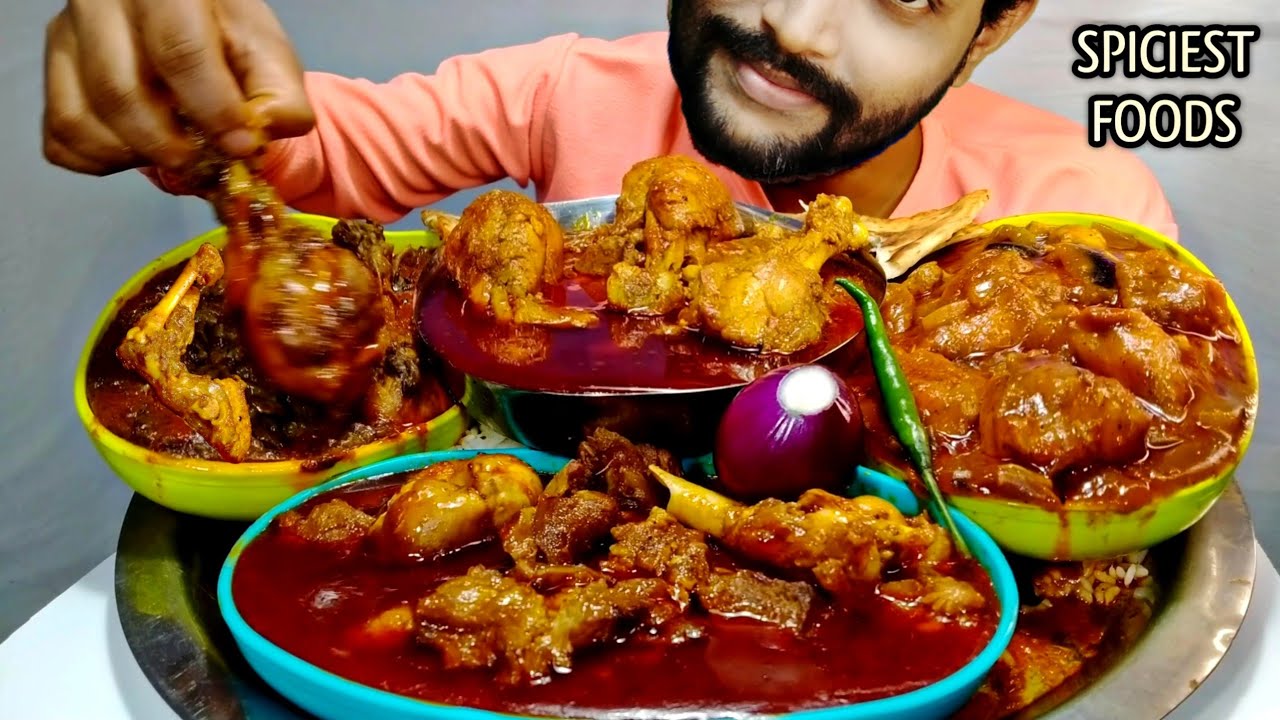 Special Fatty Mutton Curry + Lal Lal Chicken Curry + Chili Chicken With Chicken Dal Rice Eating Show