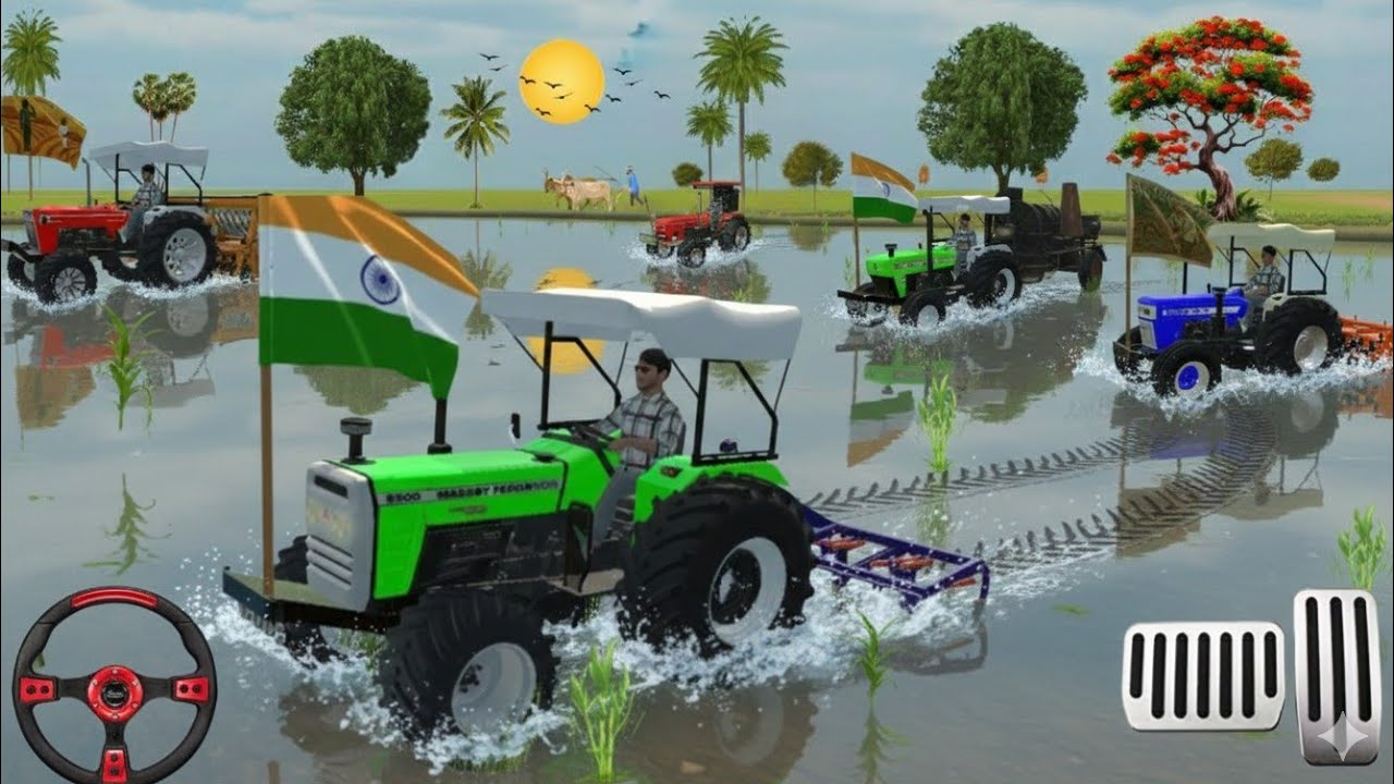 4 TRACTOR SONALIKA SWARAJ MASSEY FOORD FARMING 3D IN GAM #viralvideo #trending #3d 