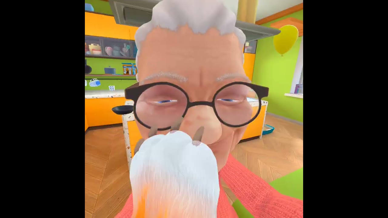 Trying to feed grandma a sausage!