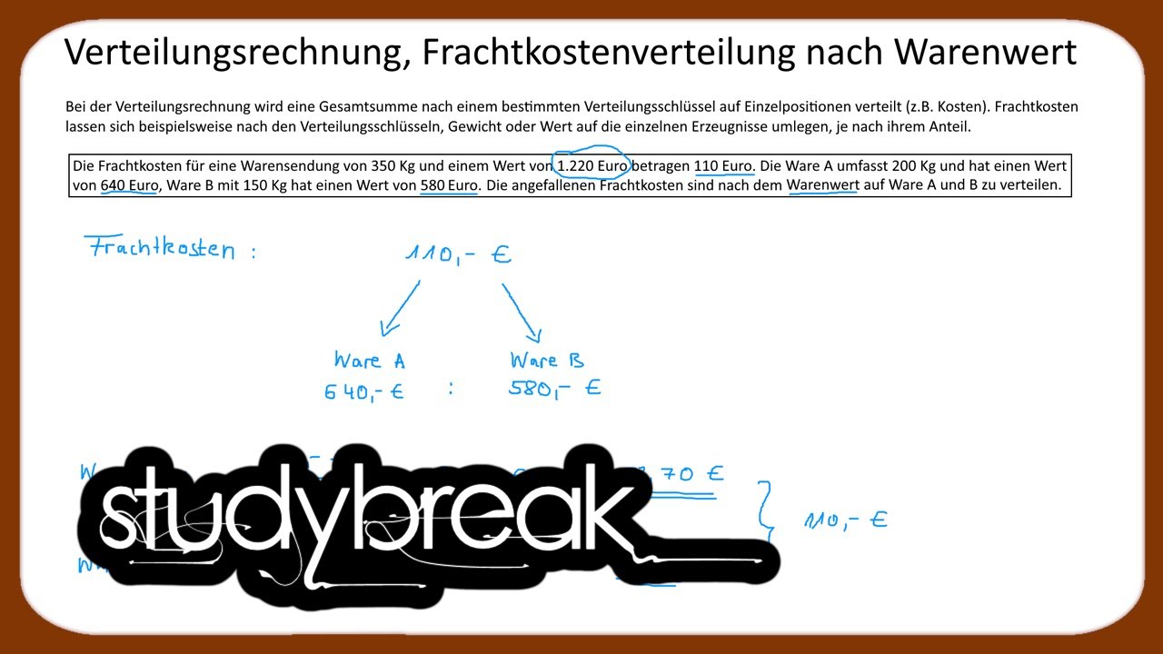 Verteilungsrechnung, Frachtkostenverteilung nach Warenwert | Kaufmännisches Rechnen