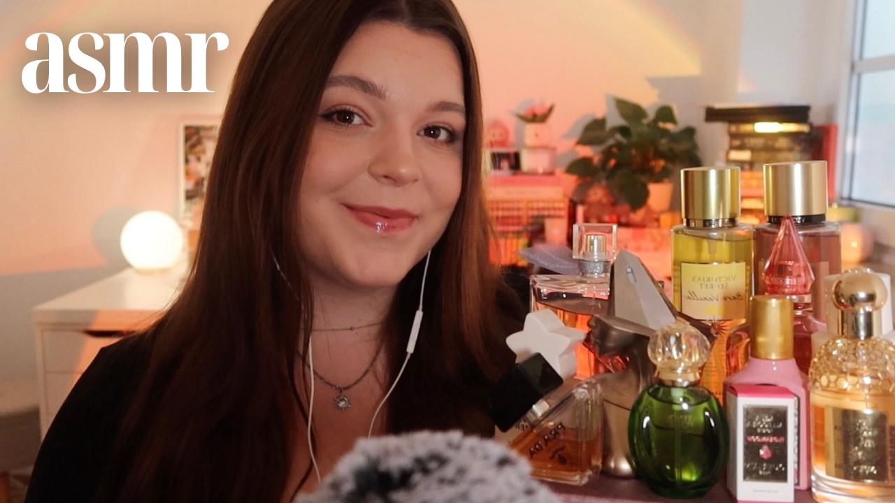 ASMR my perfume collection 🧸☁️ *glass tapping, liquid sounds, close up whispers*