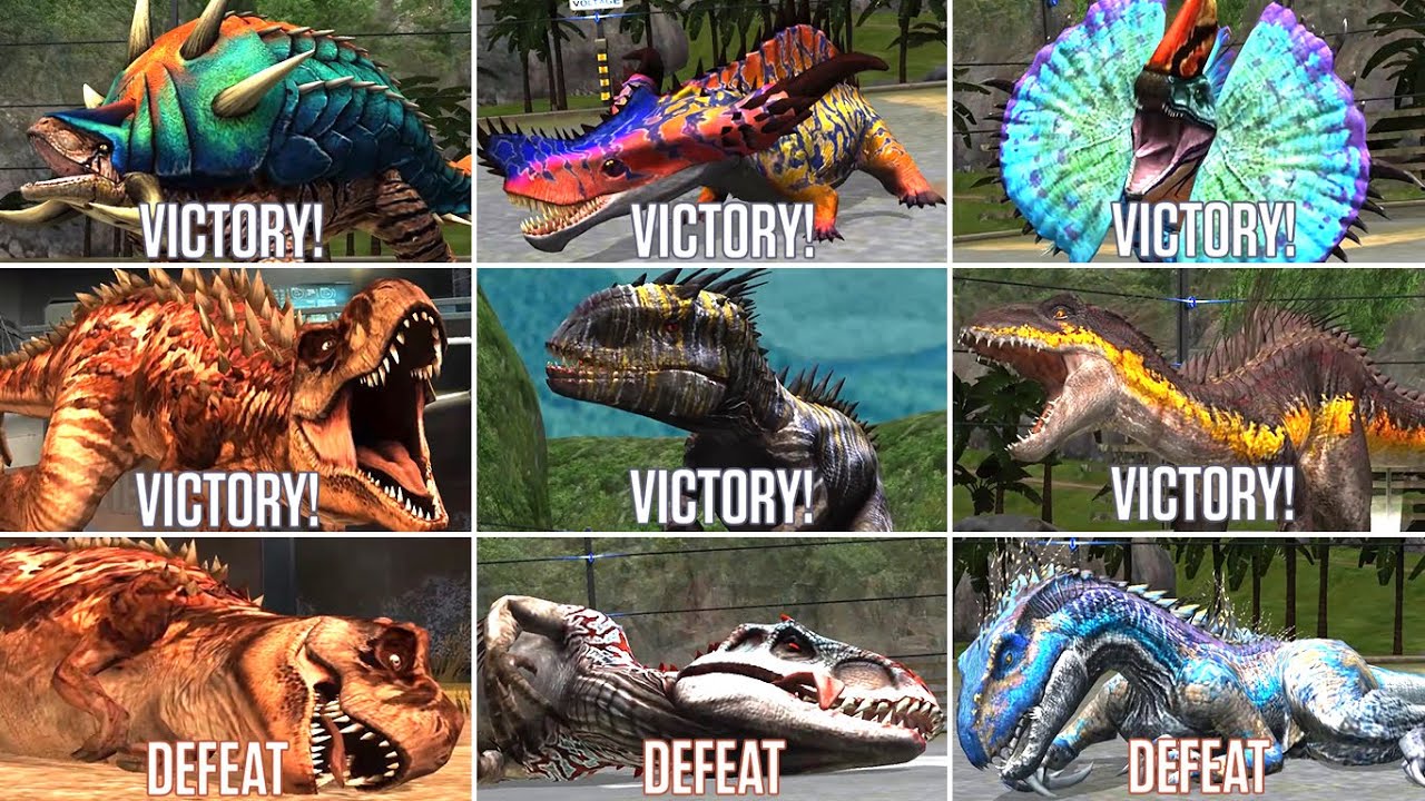 ALL DINOSAURS VICTORY & DEFEAT SCENE ANIMATION | Jurassic World The Game