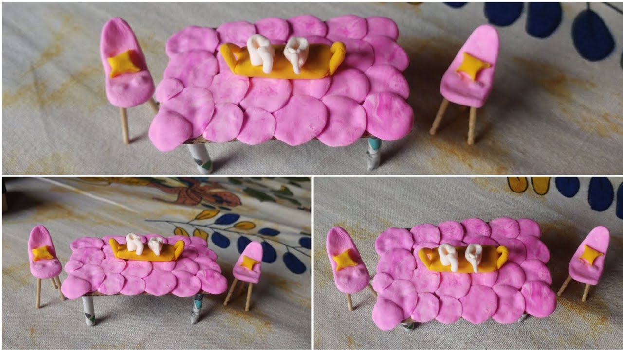 ✨ DIY Mini Clay Dining Table Set | Cute Dollhouse Furniture Craft 💖#diy #craft #easy 