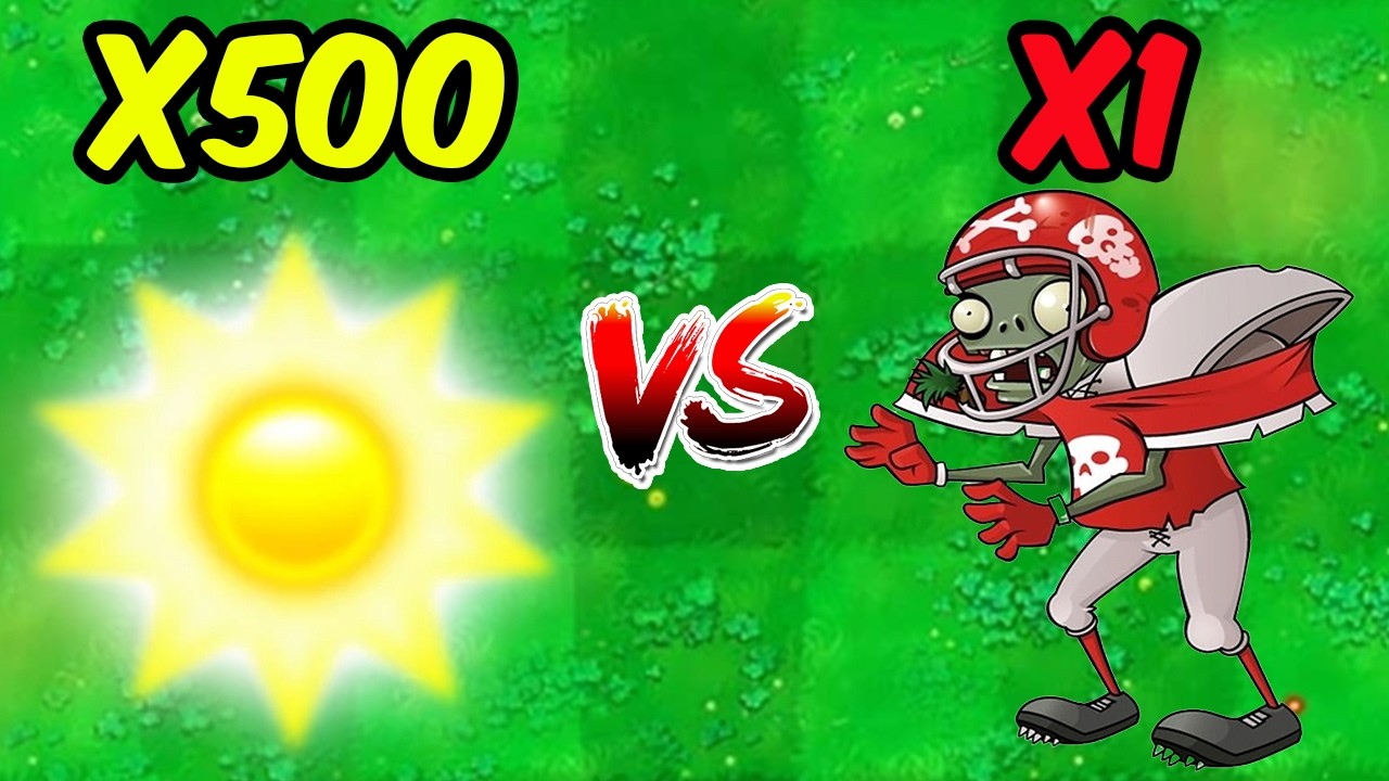 PVZ 1 Challenge - 500 Sun Worth Of All Plants Vs Football Zombie - PvZ Chaos