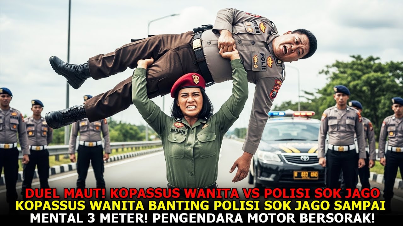 DUEL MAUT💥KOPASUS WANITA VS POLISI SOK JAGO, Polisi Dibanting Sampai Mental 3 Meter, Warga Bersorak
