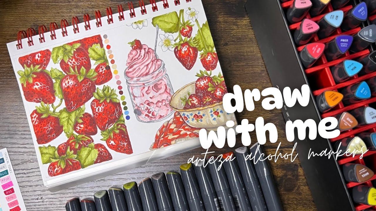 draw with me 🍓🍧 food illustrations using Arteza Everblend Markers