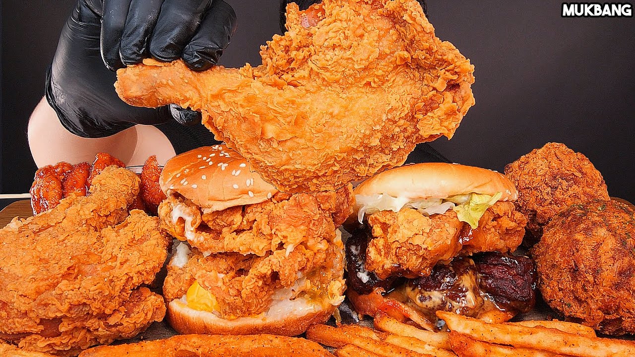бургер и жареный цыпленок Fried Chicken 🍗 Burgers 🍔 French Fries 🍟 EATING ASMR MUKBANG