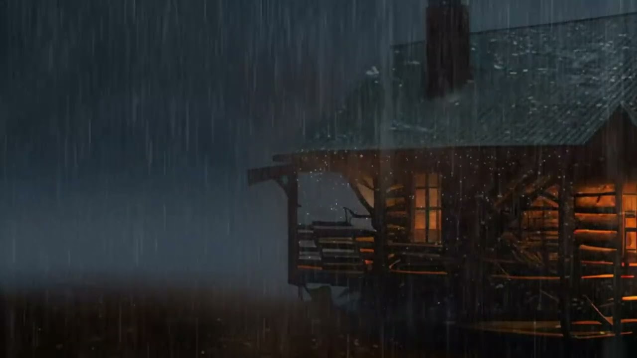 Rain Pounding on the Cabin | Cozy Fireplace Ambience for Relaxation