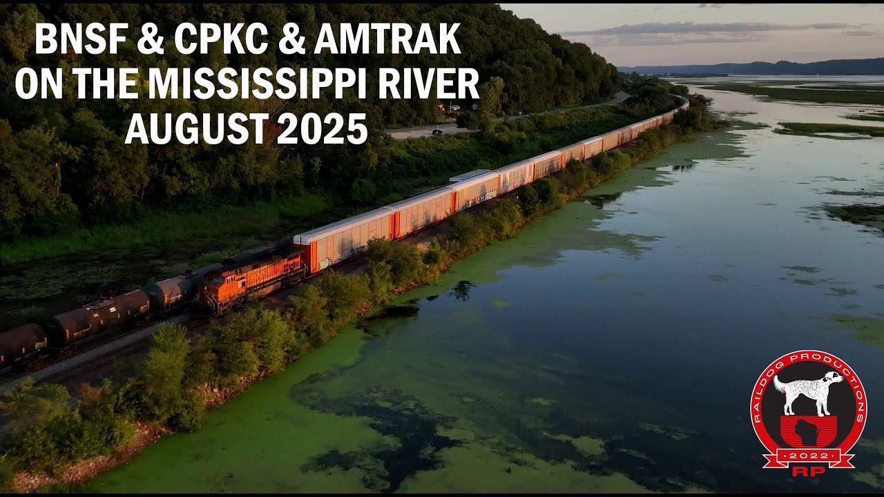 CPKC & BNSF & Amtrak On The Mississippi River August 2025