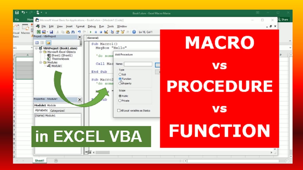 Macro vs Procedure vs Function in Excel VBA
