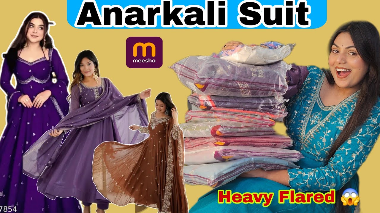 इतना Heavy Anarkali देखकर मैं Shocked 😱|  Meesho Anarkali Suit Haul | Heavy Flared Anarkali Suit