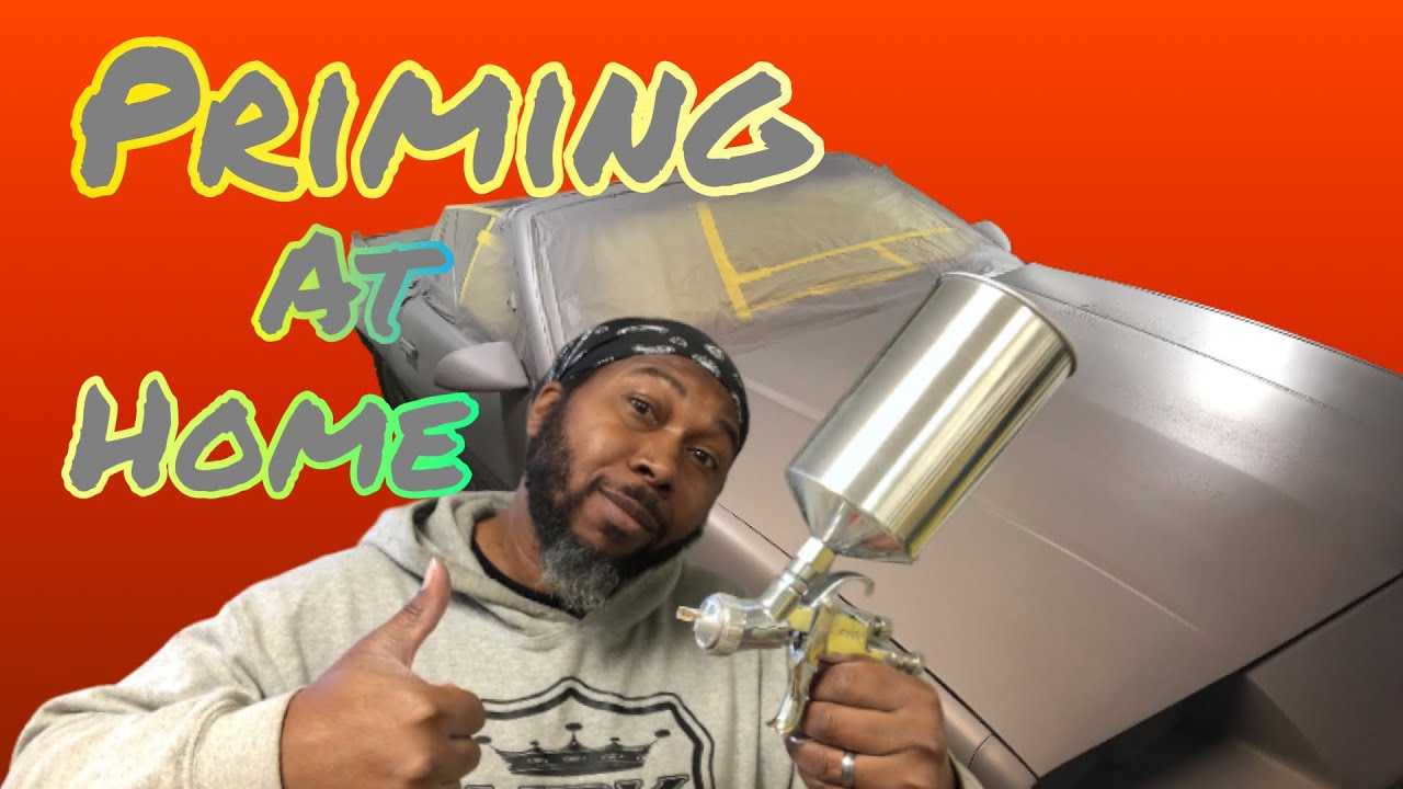 Spraying primer with R500 LVLP spray gun at home garage