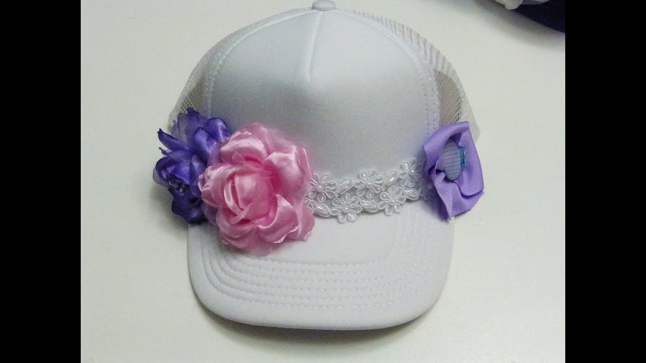 Gorras decoradas con Flor en Tela SAtin Prefabricada