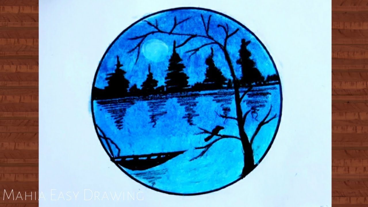Circle Drawing|How To Draw Beautiful Moonnight with oil Pastels step By step|Oil Pastels Drawing