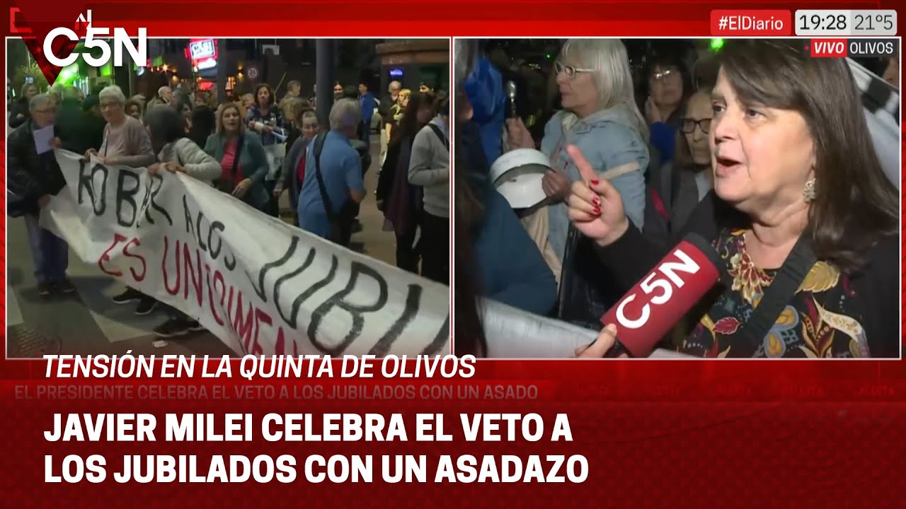 TENSIÓN y CACELORAZO de JUBILADOS en la PUERTA de la QUINTA de OLIVOS