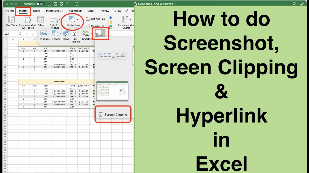EXCEL Tip 5 -Inserting a Screenshot into Excel - Screen Clipping - Hyperlink in Excel
