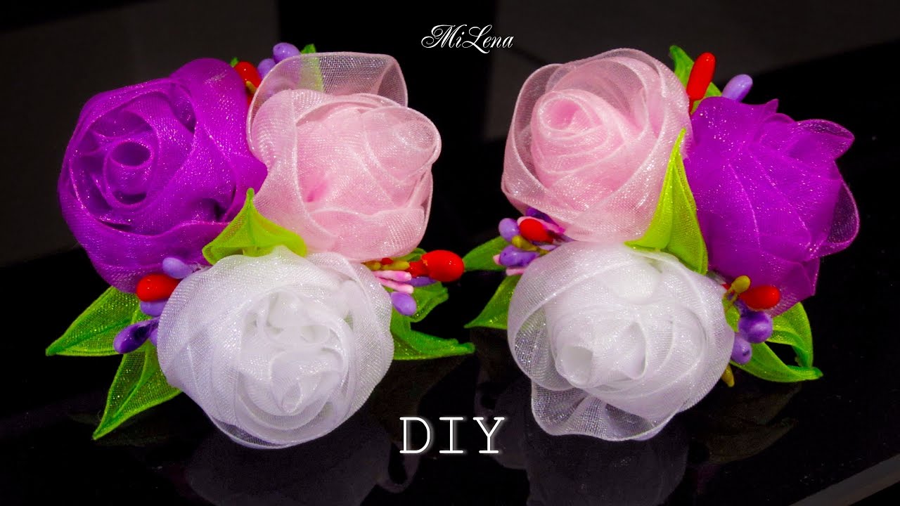 ORGANZA FLOWER / РЕЗИНКИ С РОЗАМИ ИЗ ОРГАНЗЫ, МК / DIY Organza Roses