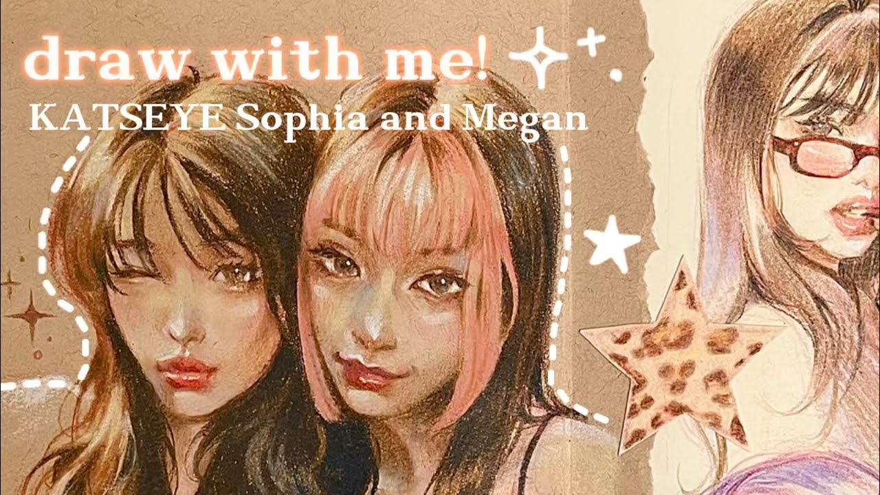 draw KATSEYE Sophia and Megan with me! 🍧🩵 ♫₊˚.:: sketchbook spread