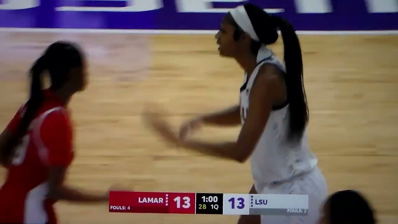 LSU's Angel Reece scores on layup vs. Lamar