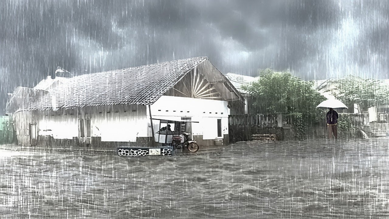 The Biggest Rain in Indonesian village, Powerful Lightning and Strong l Sleep, Study & Meditation