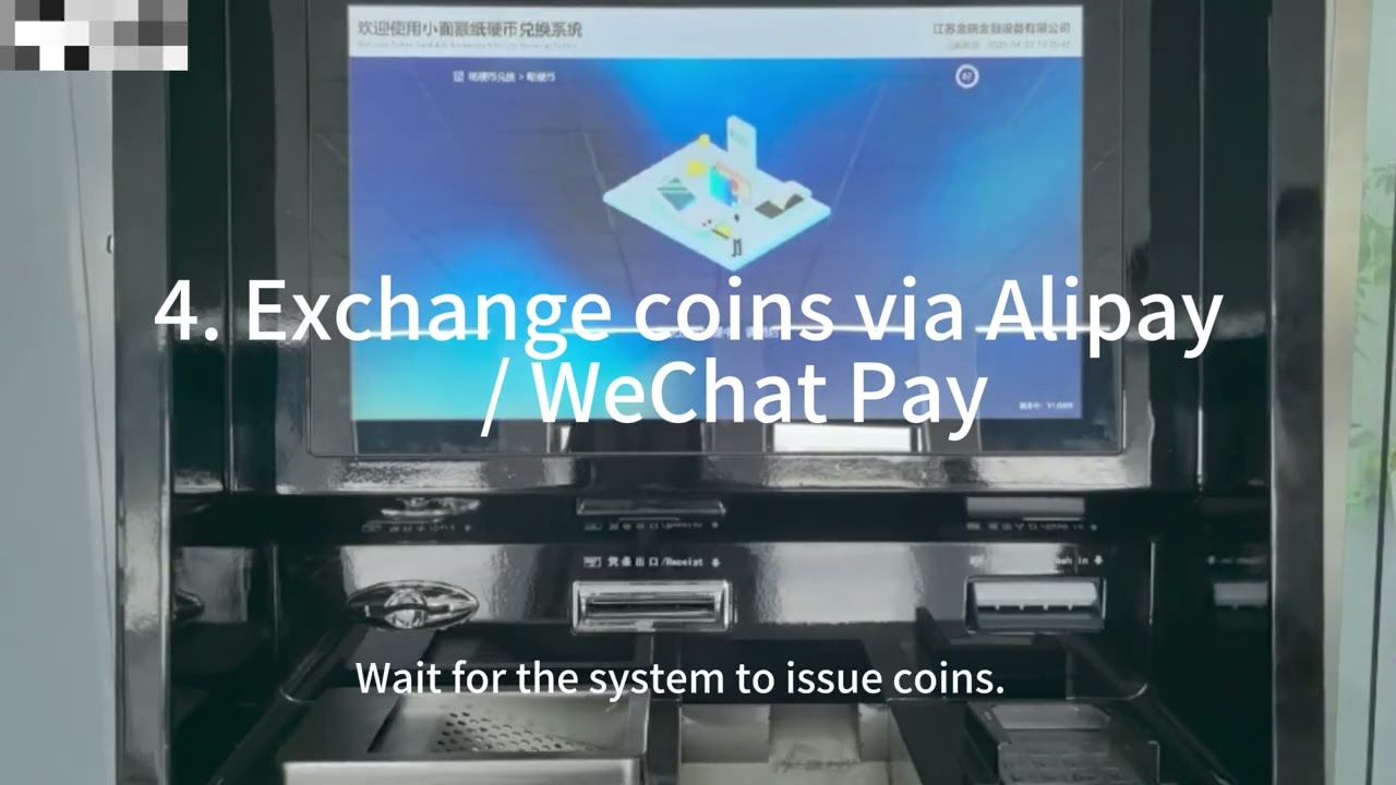 All-in-one banknote and coin self-service exchange kiosk.