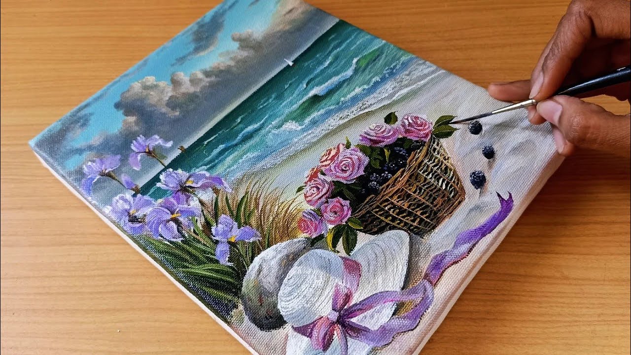 Painting a Relaxing Seaside View/ How to Draw a Morning Seascape / Acrylic Landscape Painting 