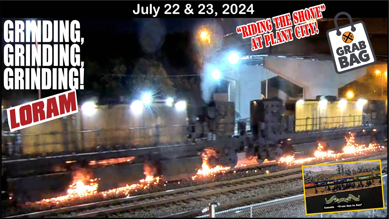 GRINDING, GRINDING, GRINDING, LORAM! CANADIAN MODEL TRAIN, BARGE SEARCHLIGHT, TANKER ON A FLAT