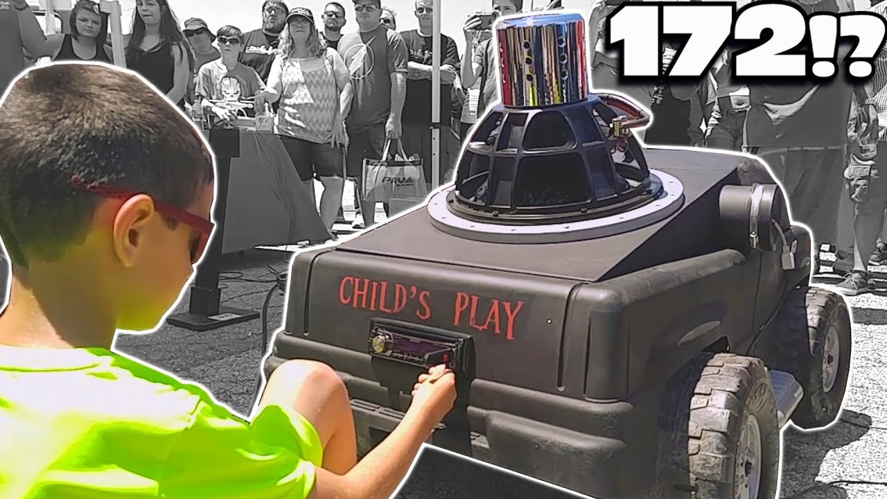 Little Kid HITS 172db w/ POWER WHEELS Car! World's LOUDEST Power Wheel SUBWOOFER Sound System!?