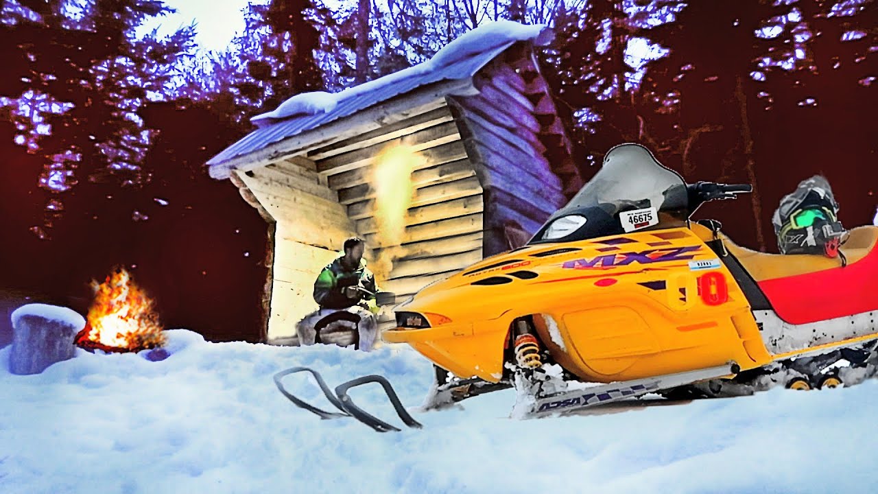 Solo Snowmobile Camping (Survival Shelter in Remote Wilderness)
