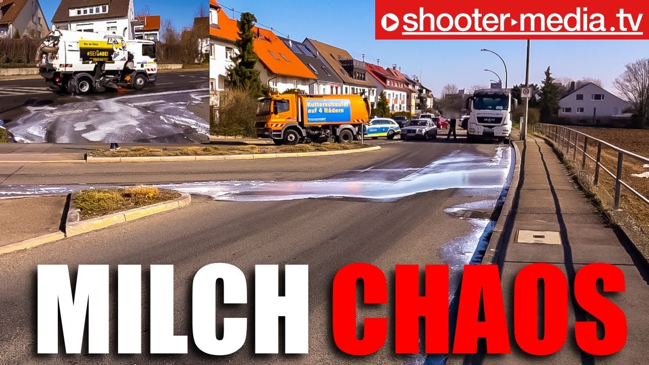 😱 Milch Chaos 😱 Ca. 15.000 Liter Rohmilch laufen aus 🚨 Stra&szlig;ensperrung ➕ Reinigung Fahrbahn