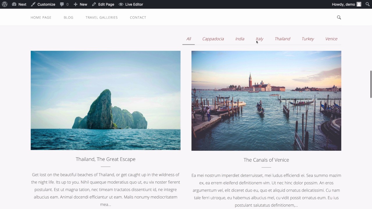 Next - A Free Prebuilt Travel Blog using WordPress