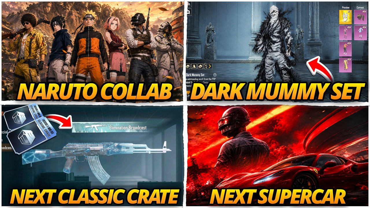 😱 AKM GLACIER IN CLASSIC CRATE / 4.5 UPDATE CONFIRM NARUTO COLLAB BGMI / NEW DARK MUMMY SET