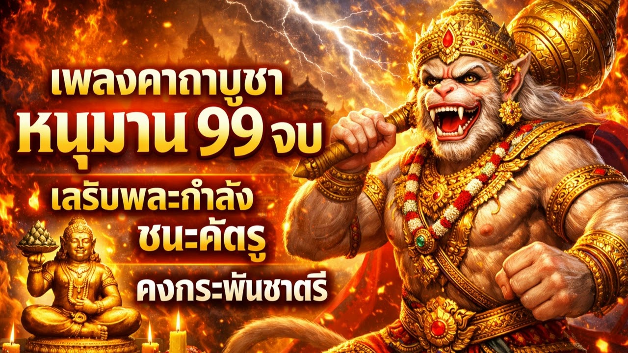 เพลงคาถาบูชาหนุมาน 99 จบ (ทหารเอกพระราม) เสริมพละกำลัง ชนะศัตรู คงกระพันชาตรี #99จบ