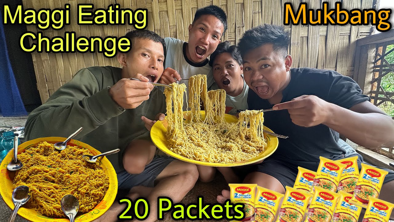 Maggi Eating Challenge With Friends || 20 Packets Maggi Eating Contest || Eating Challenge Video