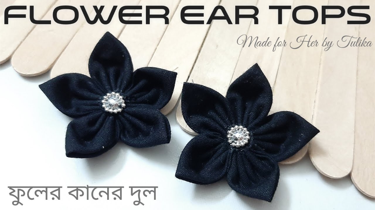How to make Fabric Flower Eartops || Daily wear Light weight jewelry || flower jewelry