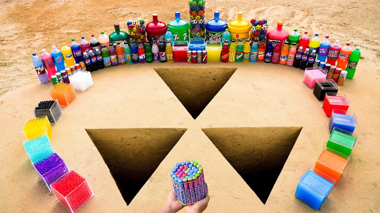 Big Toothpaste Eruption from Fallout Shelter Hole, Giant Balls, Mtn Dew, 7up, Coca-Cola vs Mentos