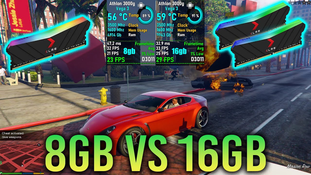 Athlon 3000g 8gb vs 16gb 3200mhz - GTA V 720p & 1080p Benchmark Test 2025