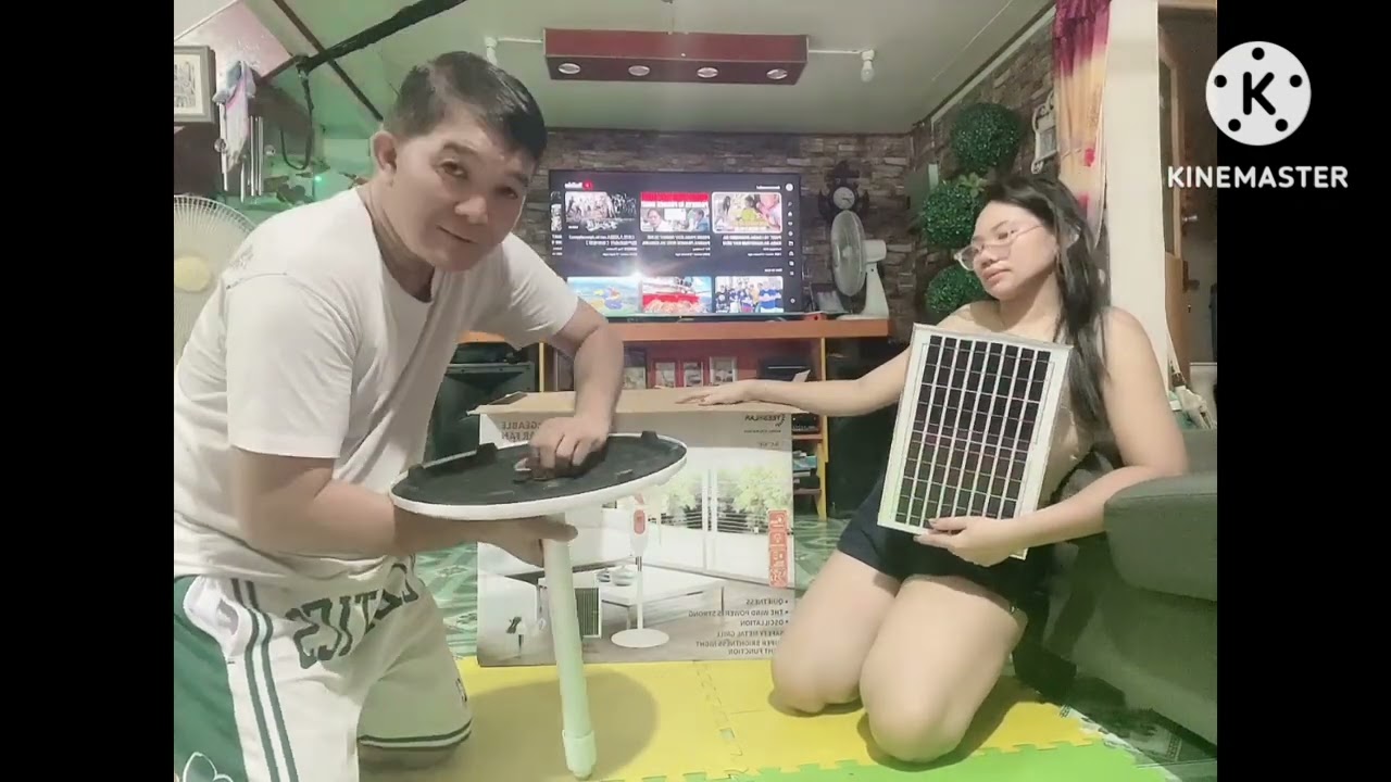 SOLAR Electric Fan with 3 bulb free Unboxing||EMS family vlog