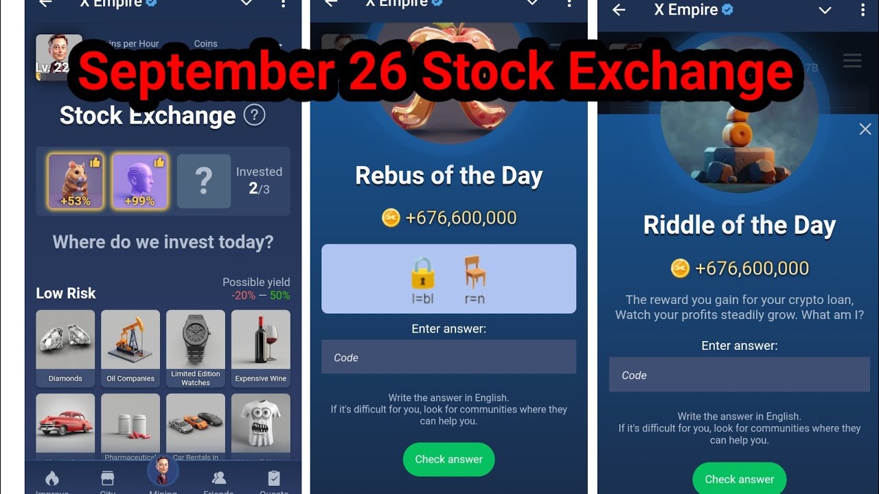 X empire stock exchange today | x empire investment today | x empire investment today 26 september