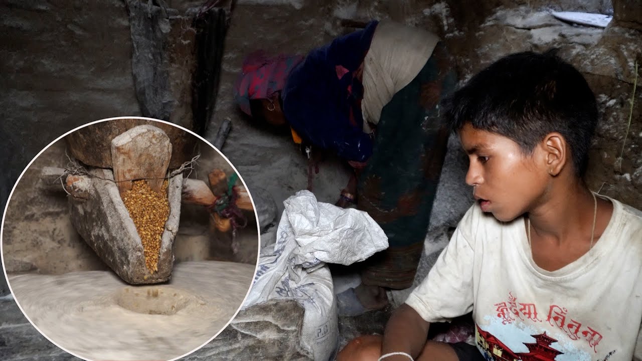 water mill grinding wheat in the village || Dharme brother's family in rural Nepal @ruralnepall