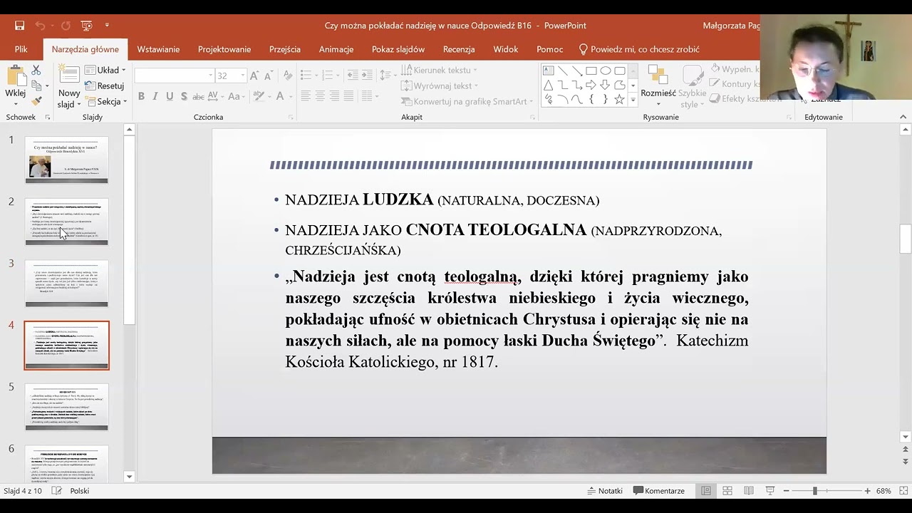 Czy można pokładać nadzieję w nauce? Odpowiedź Benedykta XVI - s. dr Małgorzata Pagacz USJK