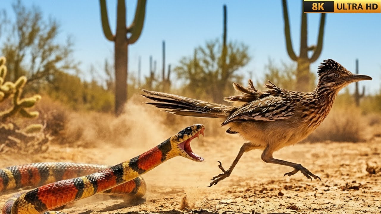 Fatal Survival Clash: Roadrunner vs Coral Snake!