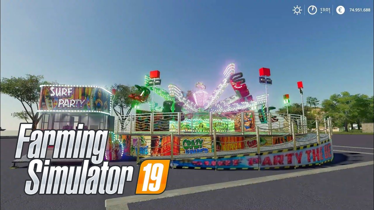 MONTANDO ATRACCIONES DE FERIA EN FARMING SIMULATOR 19. Surf Party.