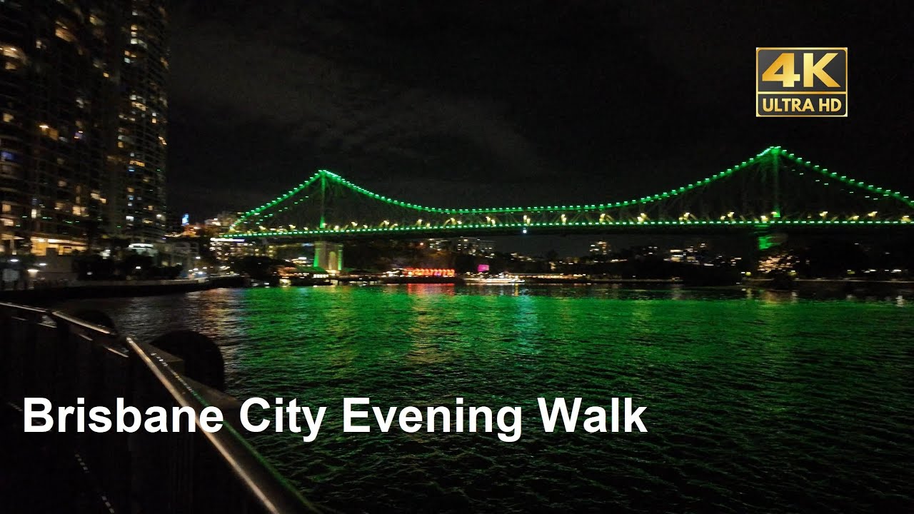 Brisbane Saturday Night Walk 4K - Howard Smith Wharves to South Bank via Eagle Street & Queen Street