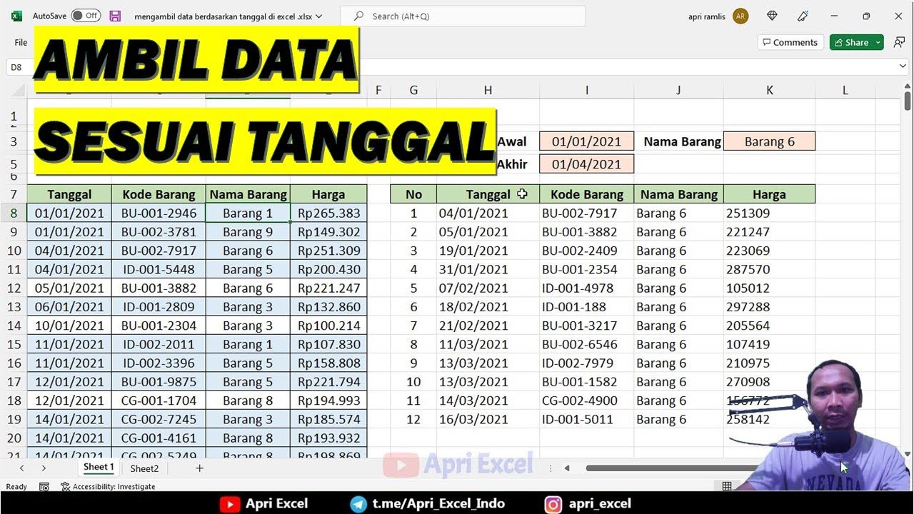Mengambil data berdasarkan tanggal di excel