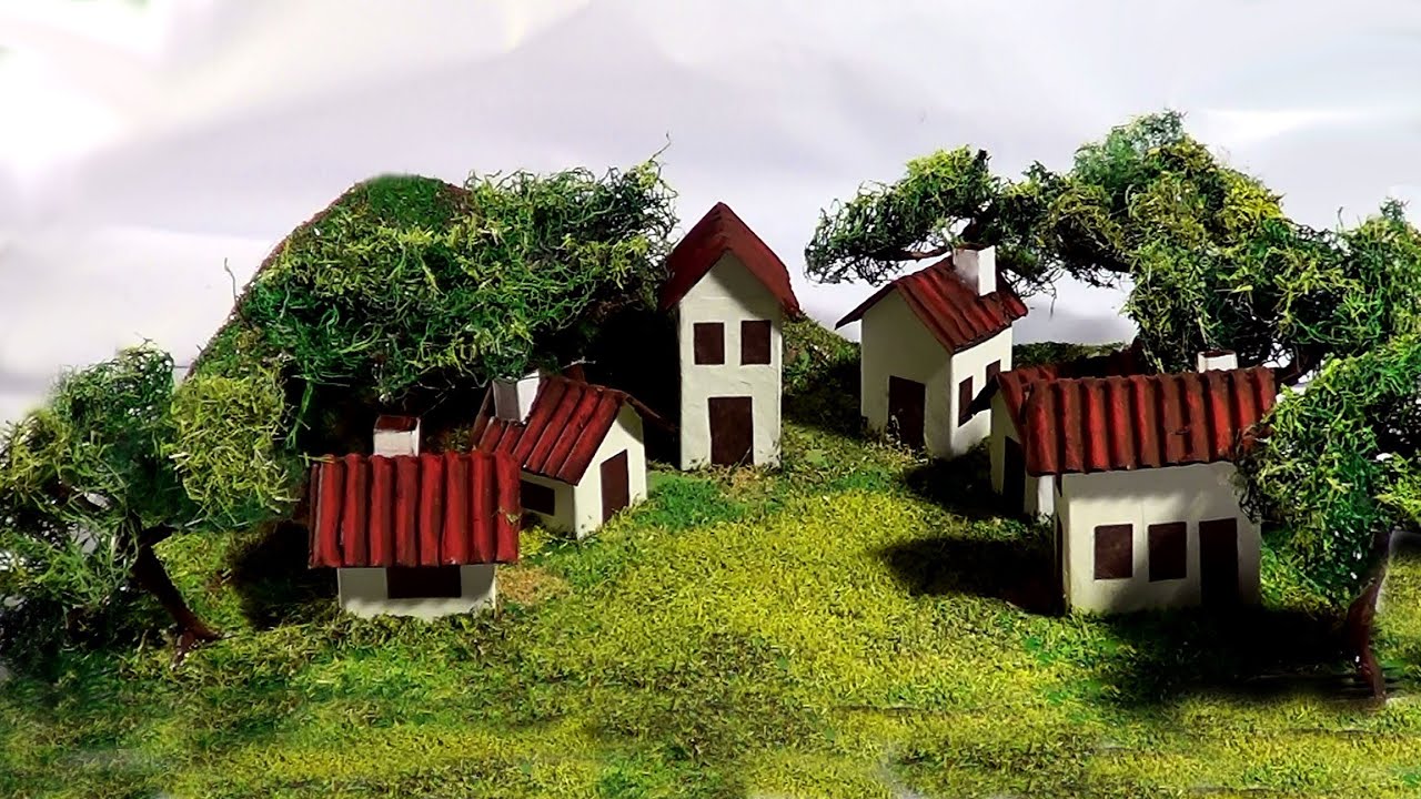 LINDA!! Maquete Montanha e Vilarejo- DIY Model Mountain and Village- Modelo Montaña y el Pueblo
